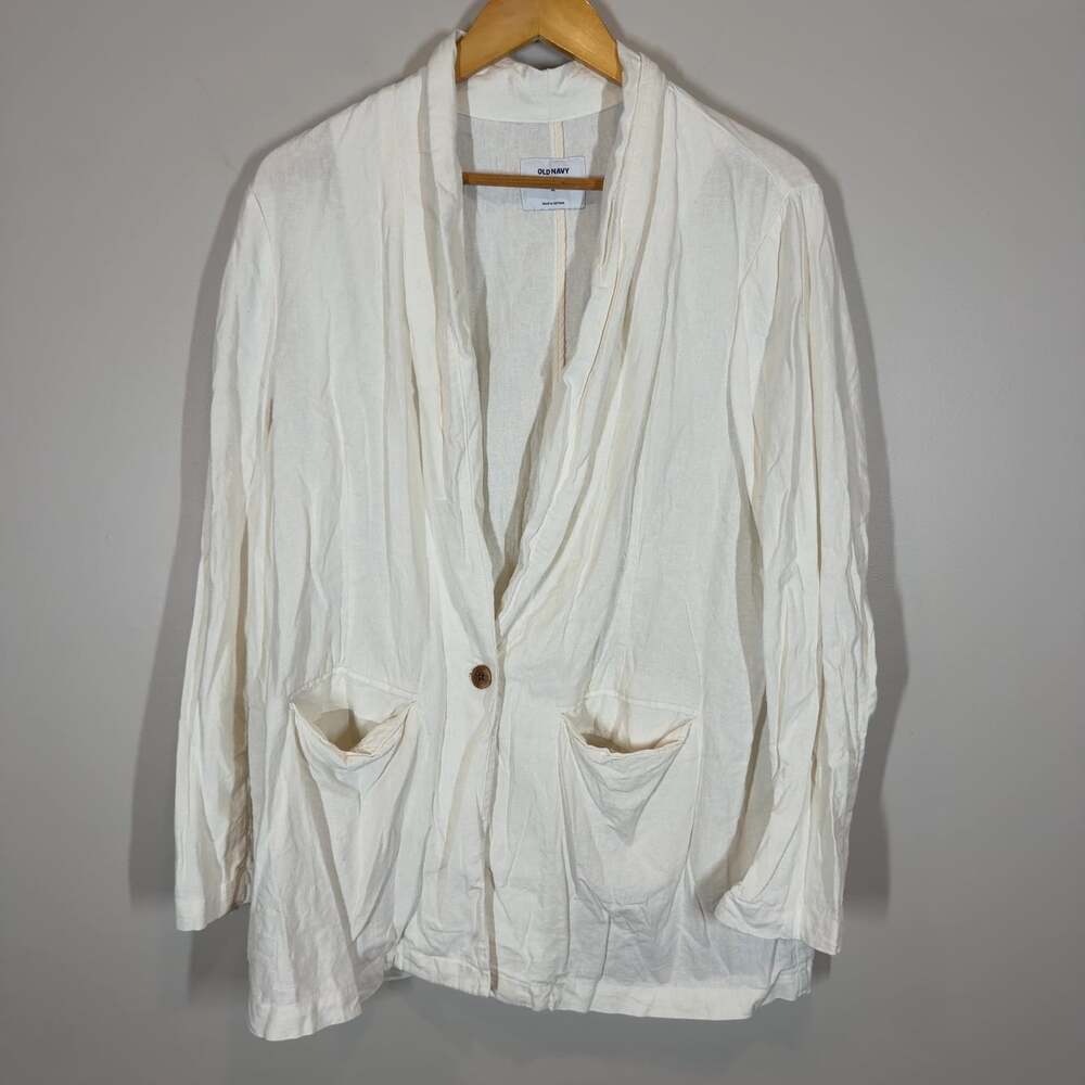 Old Navy Linen Blend Blazer Jacket White Single Button Women's Size XL